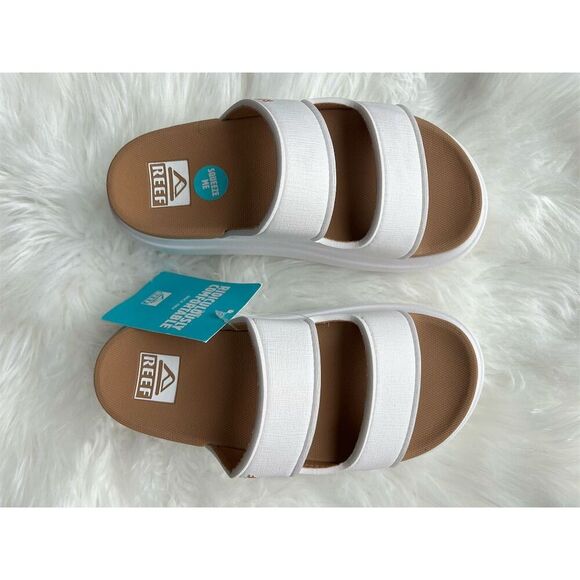 🆕 Reef Cushion Bondi 2 Bar Platform Sandals Size 5 Off White Slip On Casual - Picture 2 of 11